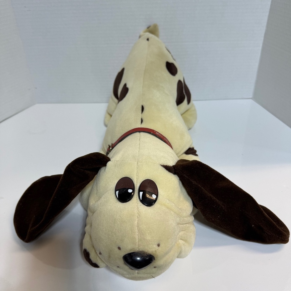 Vintage Pound Puppies 1984 White Brown Spotted Dog Plush 18" - Irwin Toy